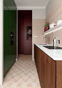 Carrelage, Effet terrazzo, Teinte rose, Grès cérame émaillé, 60x120 cm, Surface antidérapante