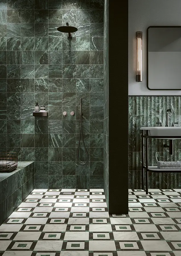 Background tile, Effect other marbles, Color white, Glazed porcelain stoneware, 18.6x18.6 cm, Finish antislip