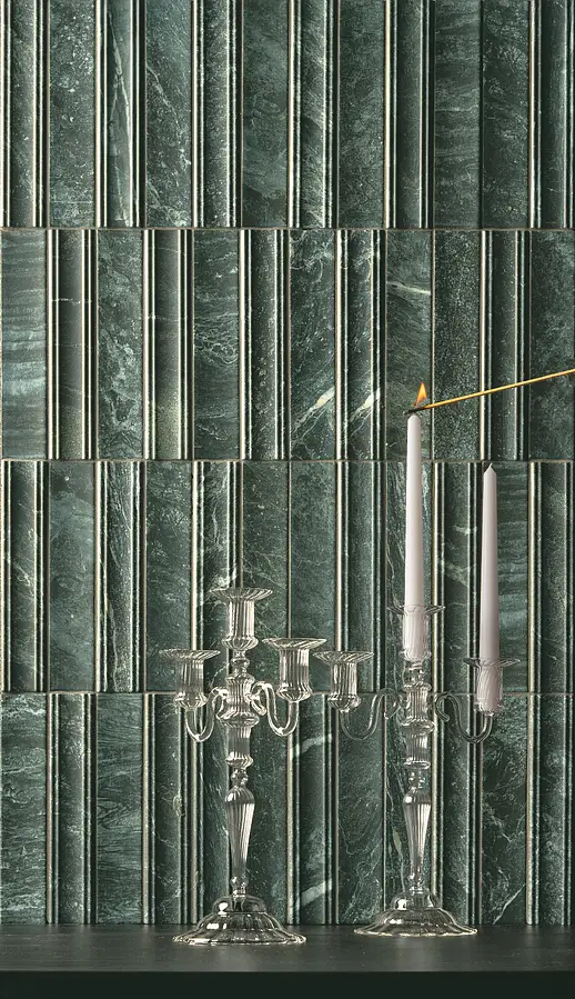 Background tile, Effect other marbles, Color green, Ceramics, 5x25 cm, Finish matte