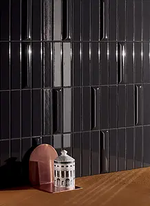 Piastrella di fondo, Effetto unicolore, Colore nero, Ceramica, 5x20 cm, Superficie lucida