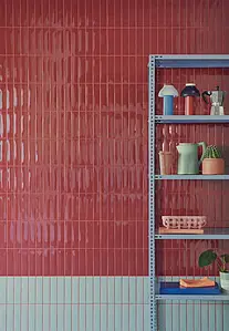 Azulejo base, Efecto monocolor, Color rojo, Cerámica, 5x20 cm, Acabado brillo