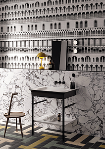 Grundflise, Farve sort-hvid, Glaseret porcelænsstentøj, 50x100 cm, Overflade mat