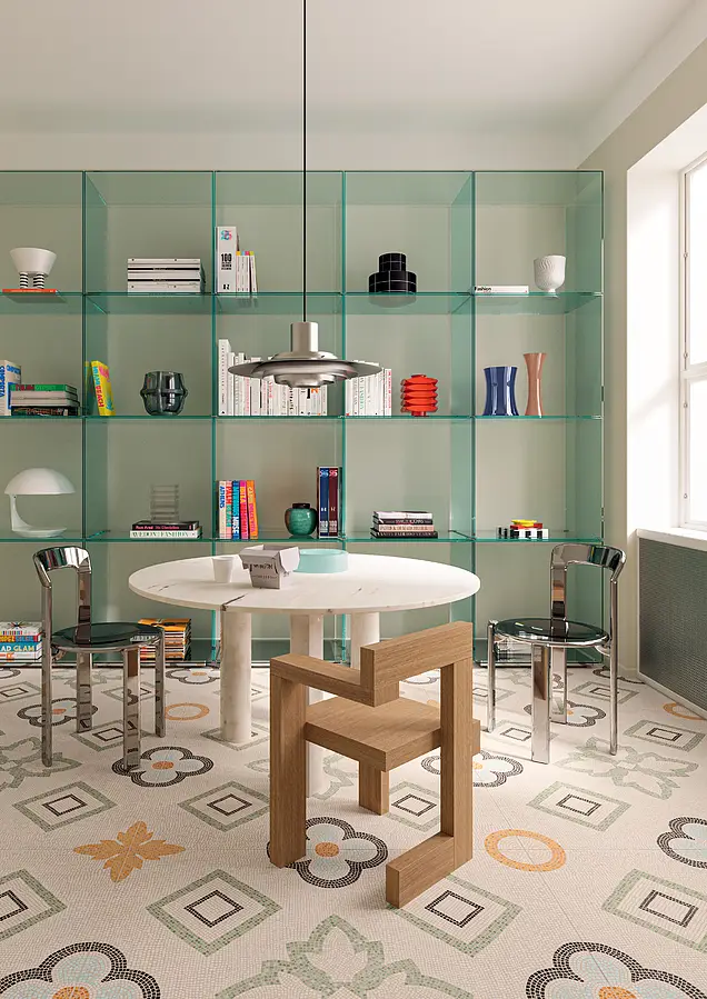 Mosaic effect tiles, Color beige,multicolor, Glazed porcelain stoneware, 120x120 cm, Finish matte