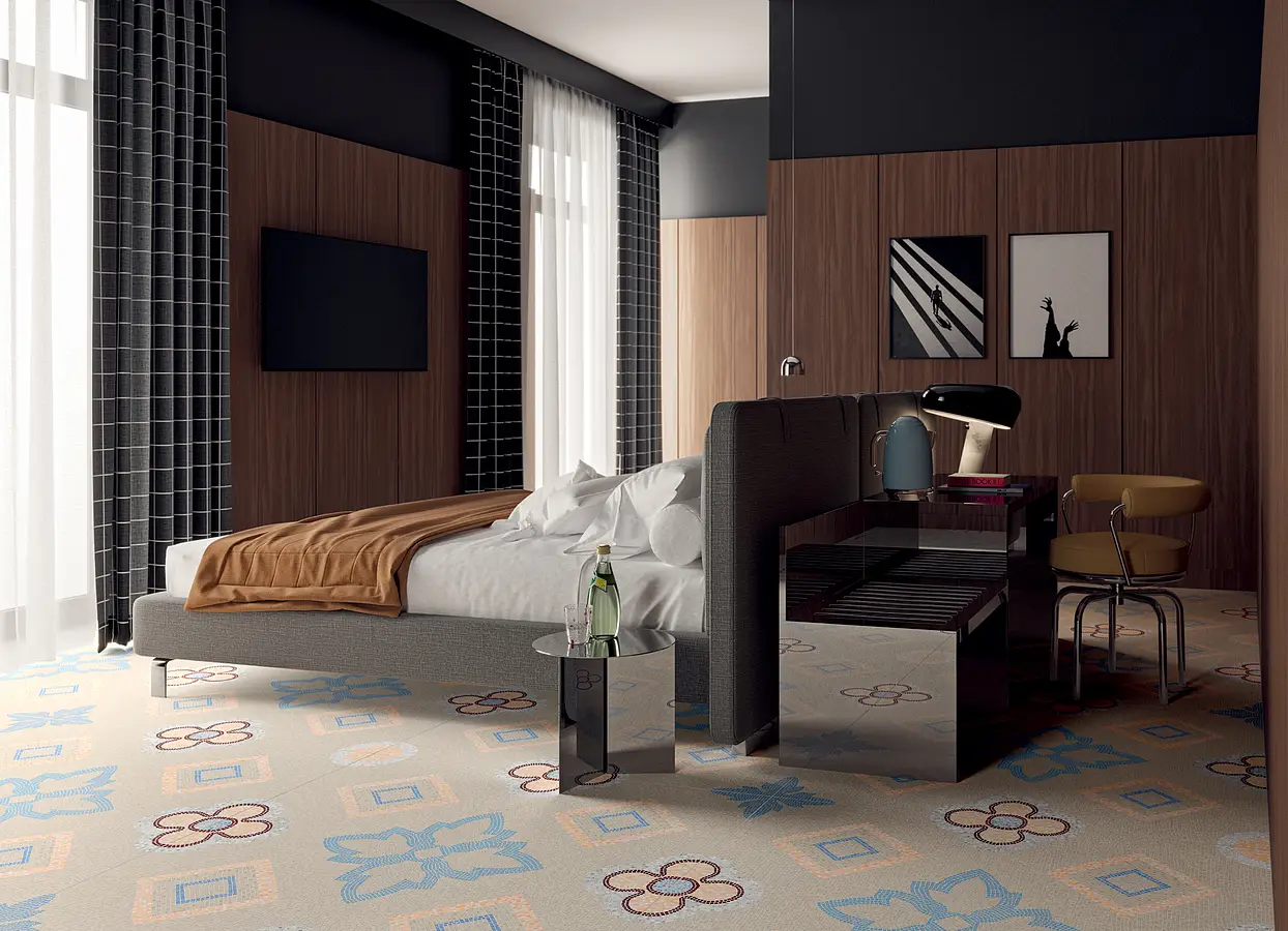 Mosaic effect tiles, Color beige,multicolor, Glazed porcelain stoneware, 120x120 cm, Finish matte