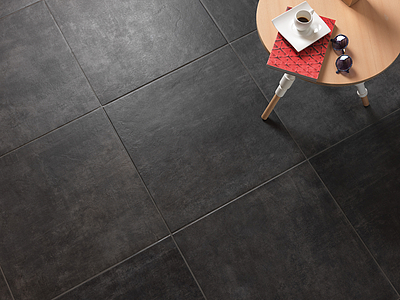 Background tile, Effect concrete, Color black, Glazed porcelain stoneware, 60.4x60.4 cm, Finish antislip