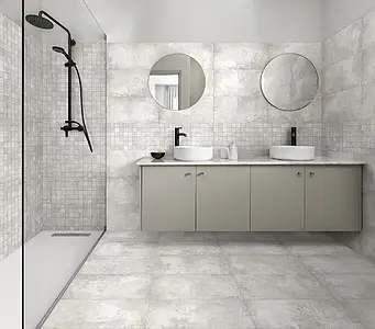 Grundflise, Effekt beton, Farve grå,hvid, Glaseret porcelænsstentøj, 30x60 cm, Overflade skridsikker