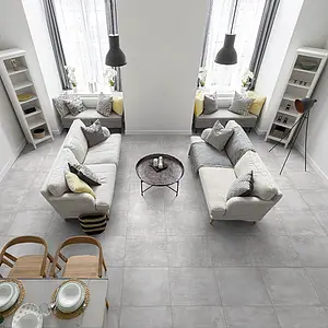 Grundflise, Effekt beton, Farve grå, Stil patchwork, Glaseret porcelænsstentøj, 60x60 cm, Overflade mat