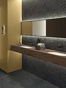 Grundflise, Effekt terrazzo, Farve sort,med flere farver, Uglaseret porcelænsstentøj, 60x120 cm, Overflade skridsikker