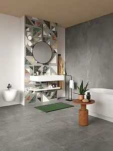 Bakgrundskakel, Textur betong, Färg grå, Oglaserad granitkeramik, 120x280 cm, Yta halksäker