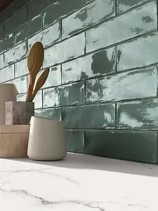 Background tile, Effect brick, Color green,grey, Ceramics, 7.5x30 cm, Finish glossy
