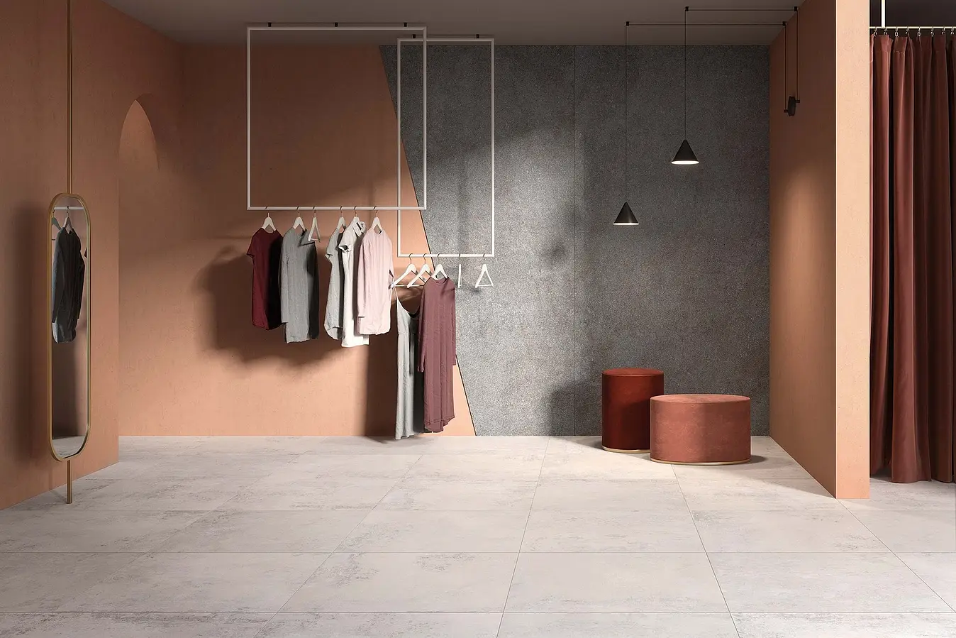 Background tile, Effect concrete, Color white, Glazed porcelain stoneware, 90x90 cm, Finish antislip