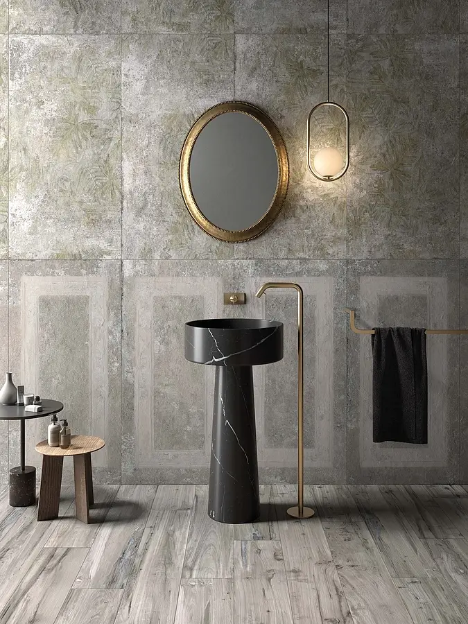 Background tile, Effect concrete, Color grey, Style boiserie, Glazed porcelain stoneware, 60x120 cm, Finish antislip