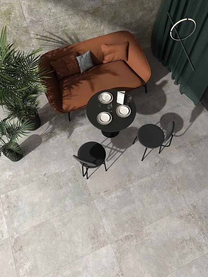 Background tile, Effect concrete, Color grey, Glazed porcelain stoneware, 60x120 cm, Finish antislip