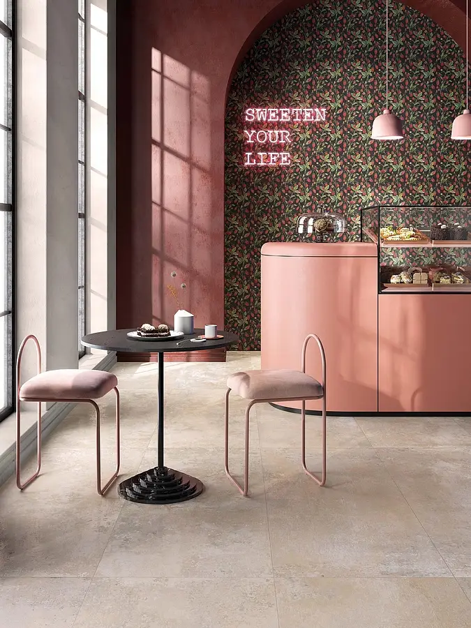 Background tile, Effect concrete, Color beige, Glazed porcelain stoneware, 60x120 cm, Finish antislip