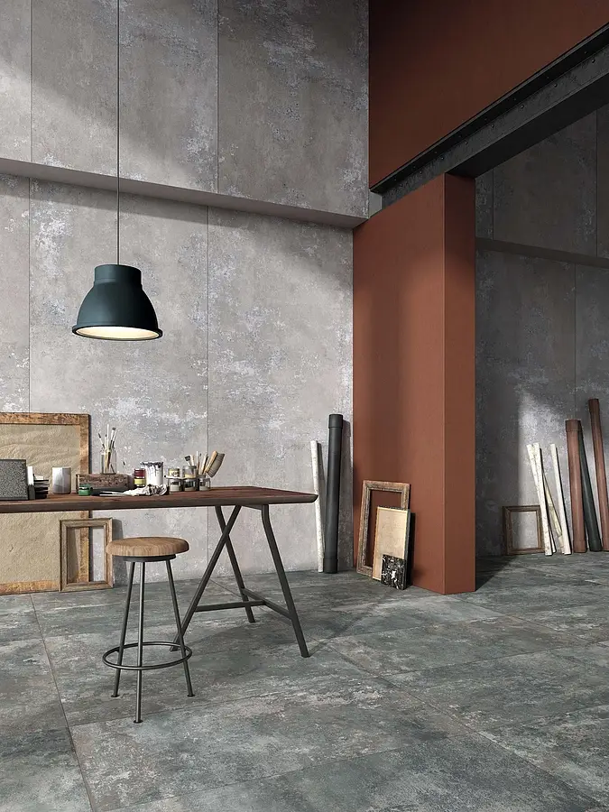 Background tile, Effect concrete, Color grey, Glazed porcelain stoneware, 120x280 cm, Finish antislip