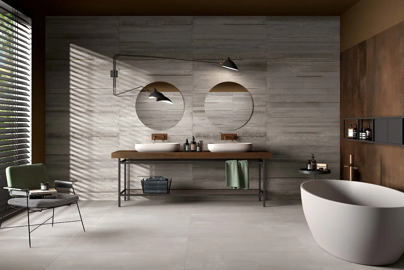 Background tile, Effect concrete, Color grey, Unglazed porcelain stoneware, 60x120 cm, Finish antislip