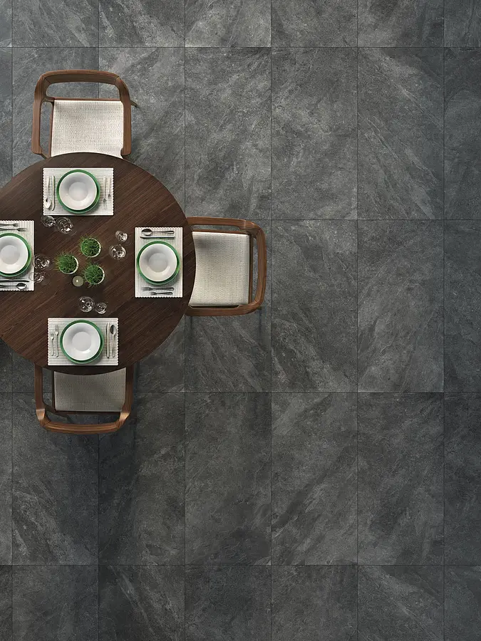 Background tile, Effect other stones, Color black, Glazed porcelain stoneware, 60x120 cm, Finish antislip