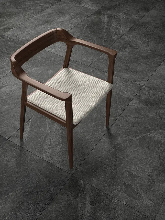 Background tile, Effect other stones, Color black, Glazed porcelain stoneware, 60x120 cm, Finish antislip