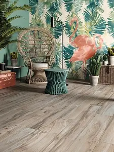 Grundflise, Effekt træ, Farve beige, Glaseret porcelænsstentøj, 20x120 cm, Overflade med antiklook