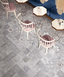Porseleinen tegels Play geproduceerd door ABK Ceramiche, Stijl patchwork, Betonlook effect