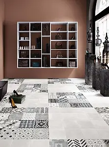 Grundflise, Farve grå, Stil patchwork, Glaseret porcelænsstentøj, 20x20 cm, Overflade skridsikker