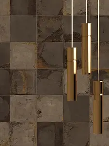 Piastrella di fondo, Effetto metallo, Colore marrone, Gres porcellanato smaltato, 20x20 cm, Superficie antiscivolo