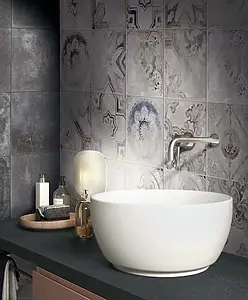 Bakgrundskakel, Färg grå, Stil patchwork, Glaserad granitkeramik, 20x20 cm, Yta halksäker