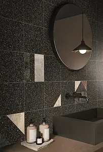 Effect terrazzo, Color black, Background tile, Glazed porcelain stoneware, 20x20 cm, Finish antislip