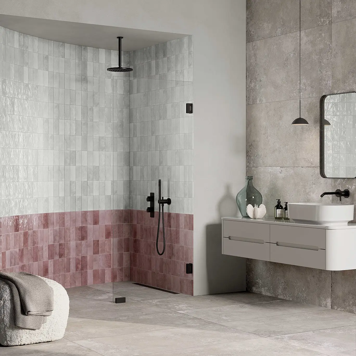 Background tile, Color grey,white, Style designer,zellige, Ceramics, 7.5x15 cm, Finish glossy