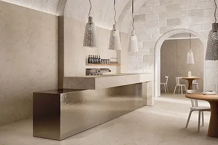 Grundflise, Effekt andre sten, Farve beige, Stil designer, Uglaseret porcelænsstentøj, 120x280 cm, Overflade skridsikker