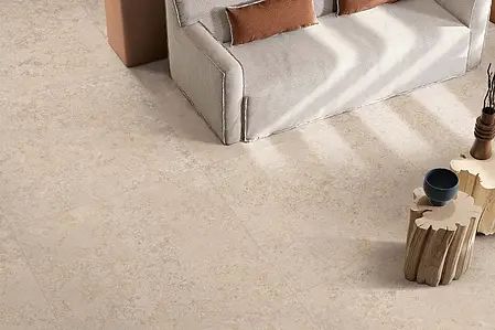 Grundflise, Effekt andre sten, Farve beige, Stil designer, Uglaseret porcelænsstentøj, 120x120 cm, Overflade skridsikker