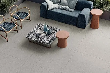Grundflise, Effekt basalt, Farve grå, Stil designer, Glaseret porcelænsstentøj, 120x120 cm, Overflade skridsikker
