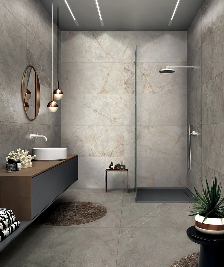 Background tile, Effect quartzite, Color grey, Unglazed porcelain stoneware, 60x120 cm, Finish antislip