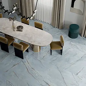 Azulejo base, Efecto otros tipos de mármol, Color azul claro, Gres porcelánico no esmaltado, 120x120 cm, Acabado pulido