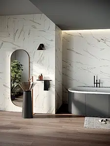 Background tile, Effect stone,calacatta, Color beige,white, Unglazed porcelain stoneware, 60x120 cm, Finish antislip