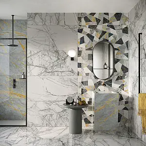 Background tile, Effect stone,other marbles, Color grey,white, Glazed porcelain stoneware, 60x120 cm, Finish polished