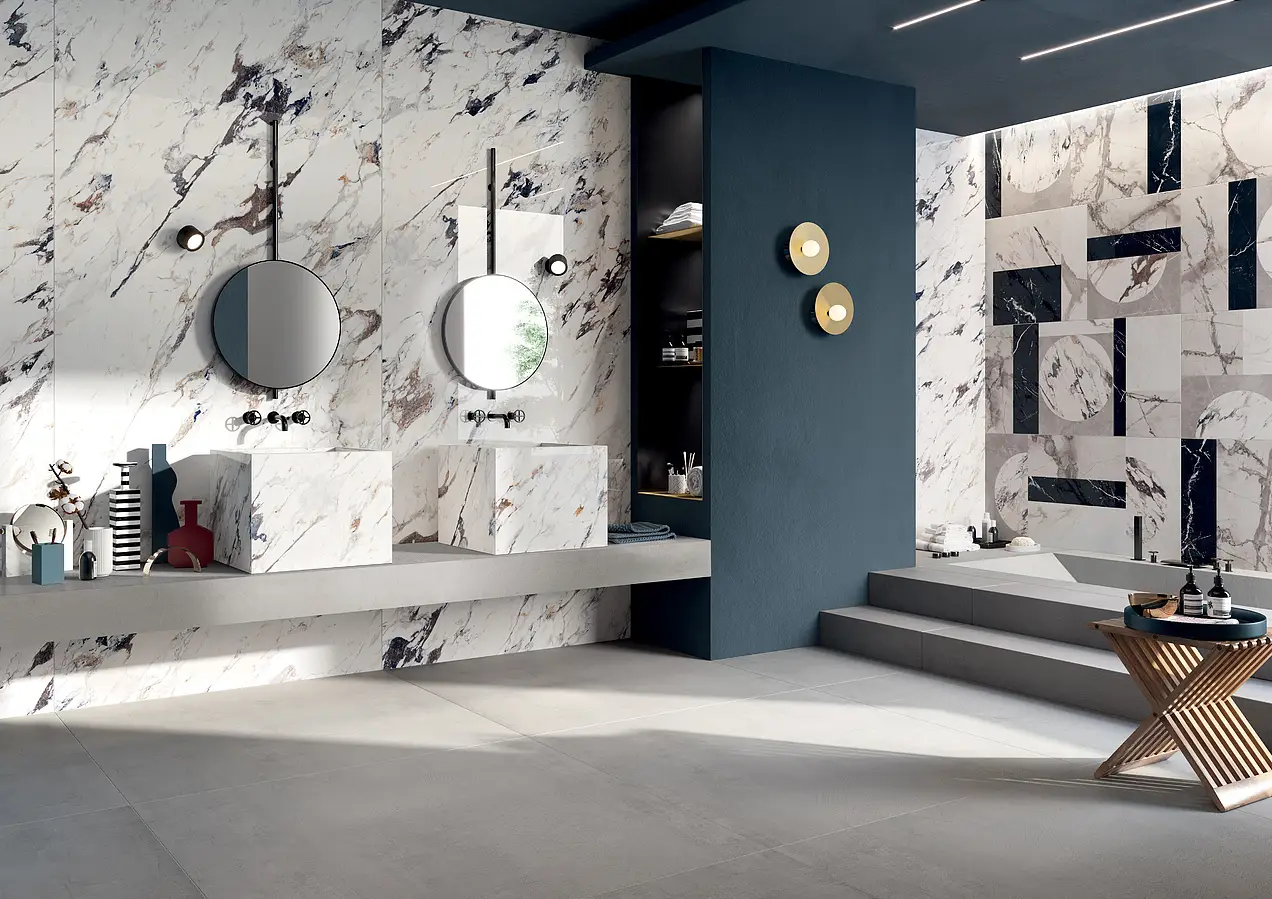 Background tile, Effect other marbles, Color white, Unglazed porcelain stoneware, 120x280 cm, Finish polished