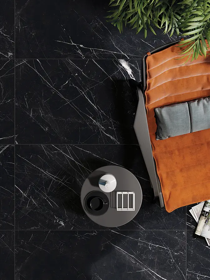 Background tile, Effect other marbles, Color black, Unglazed porcelain stoneware, 60x120 cm, Finish polished