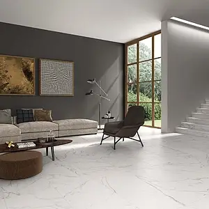 Grundflise, Effekt sten,statuario, Farve hvid, Glaseret porcelænsstentøj, 60x120 cm, Overflade skridsikker