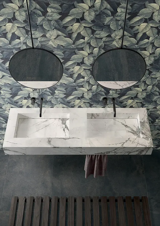 Background tile, Effect fabric, Color green,black, Glazed porcelain stoneware, 60x120 cm, Finish antislip