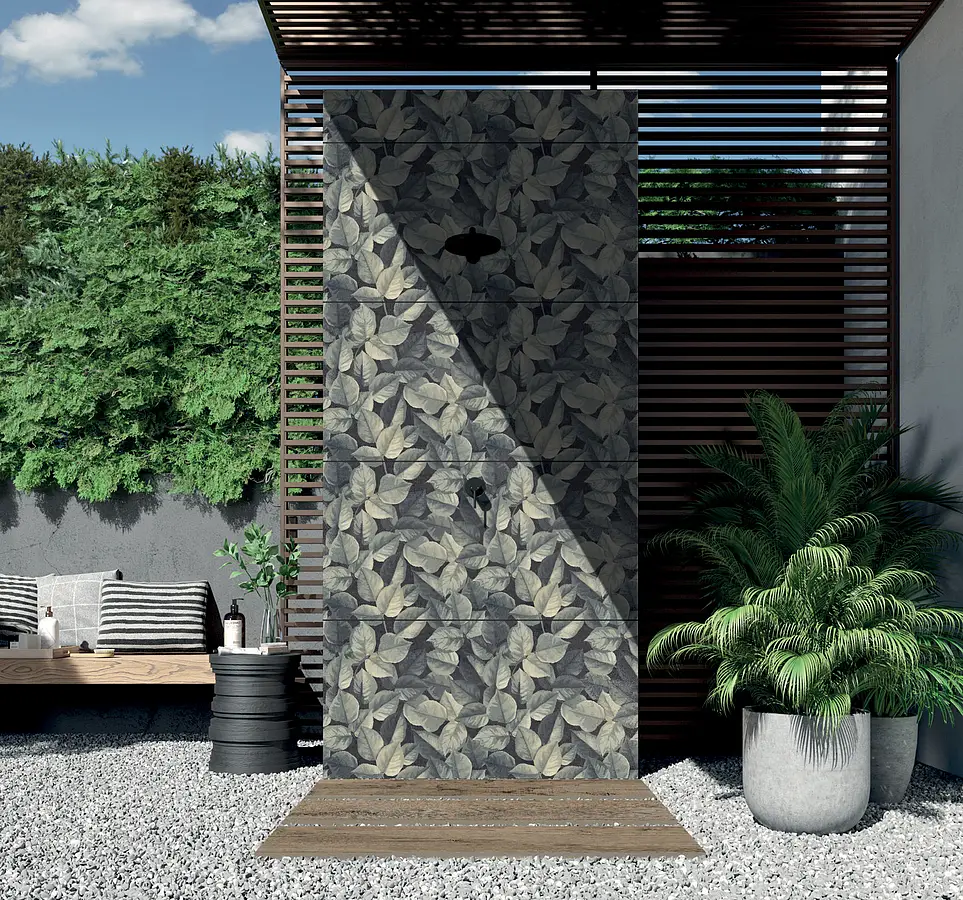 Background tile, Effect fabric, Color green,black, Glazed porcelain stoneware, 60x120 cm, Finish antislip