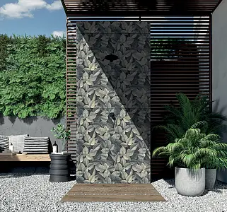 Background tile, Effect fabric, Color green,black, Glazed porcelain stoneware, 60x120 cm, Finish antislip