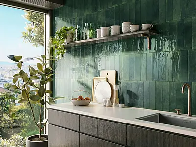 Background tile, Effect unicolor, Color green, Ceramics, 7.5x30 cm, Finish glossy