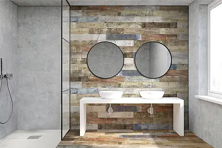 Background tile, Effect wood, Color multicolor, Style loft, Glazed porcelain stoneware, 15x90 cm, Finish Honed