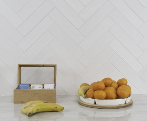 Background tile, Effect unicolor, Color white, Ceramics, 6.5x26 cm, Finish matte
