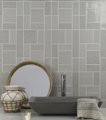 Background tile, Effect unicolor, Color grey, Ceramics, 6.5x13 cm, Finish glossy