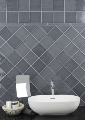 Background tile, Effect unicolor, Color grey, Ceramics, 13x13 cm, Finish glossy