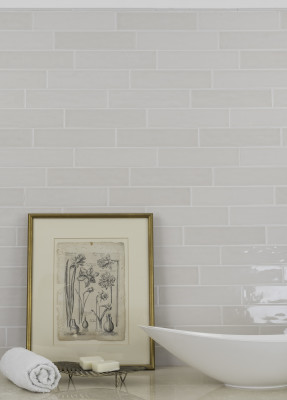 Background tile, Effect unicolor, Color white, Ceramics, 6.5x26 cm, Finish glossy
