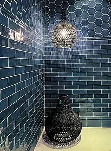 Background tile, Color navy blue, Style handmade, Ceramics, 5x15 cm, Finish glossy