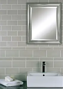 Piastrella di fondo, Effetto unicolore, Colore grigio, Stile metropolitana parigina, Ceramica, 7.5x15 cm, Superficie lucida